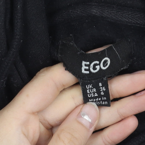 EGO Women’s Black Hoodie UK 8 Gothic Cross Embroidered Pullover