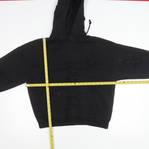 EGO Women’s Black Hoodie UK 8 Gothic Cross Embroidered Pullover