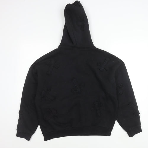 EGO Women’s Black Hoodie UK 8 Gothic Cross Embroidered Pullover