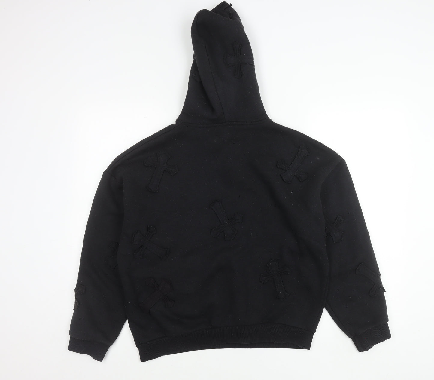 EGO Women’s Black Hoodie UK 8 Gothic Cross Embroidered Pullover