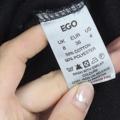 EGO Women’s Black Hoodie UK 8 Gothic Cross Embroidered Pullover