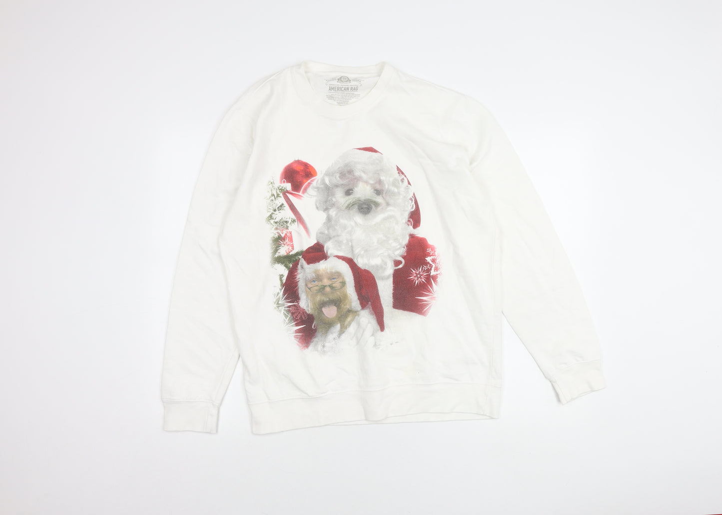 American Rag Men’s White Christmas Dog Print Sweatshirt L