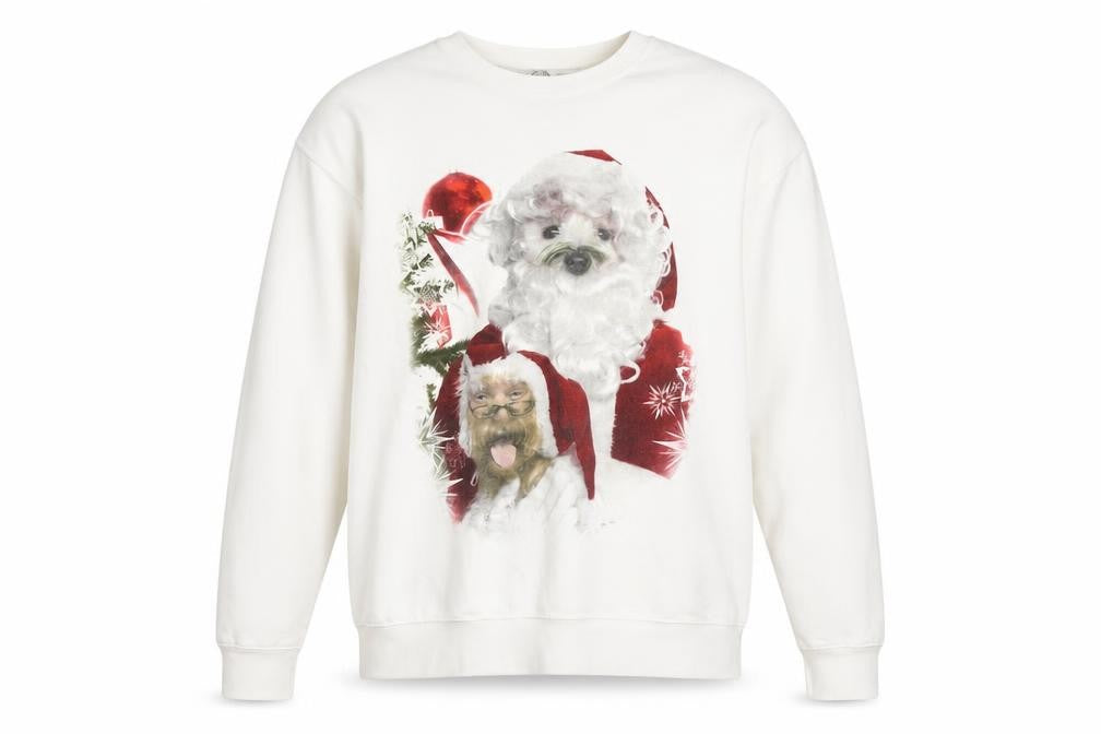 Front view of American Rag Men’s White Christmas Dog Print Sweatshirt L