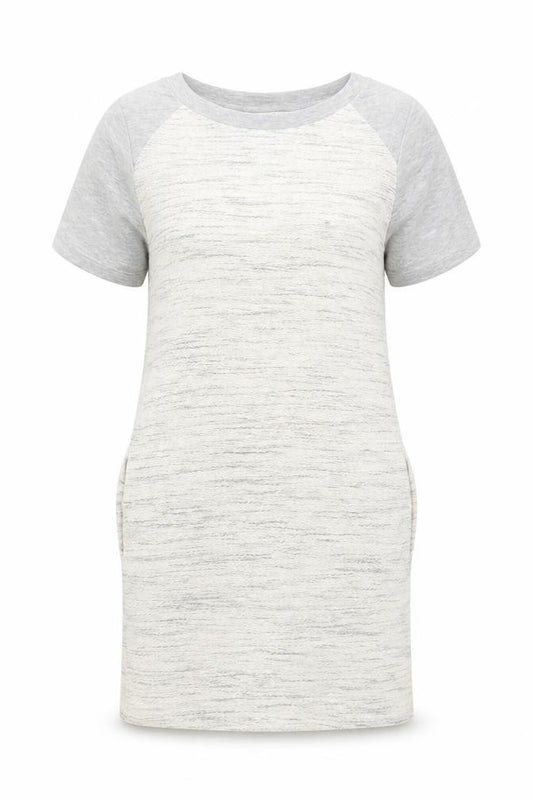 Front view of Miss Selfridge Women’s White Grey Short T-Shirt Dress, size UK 4