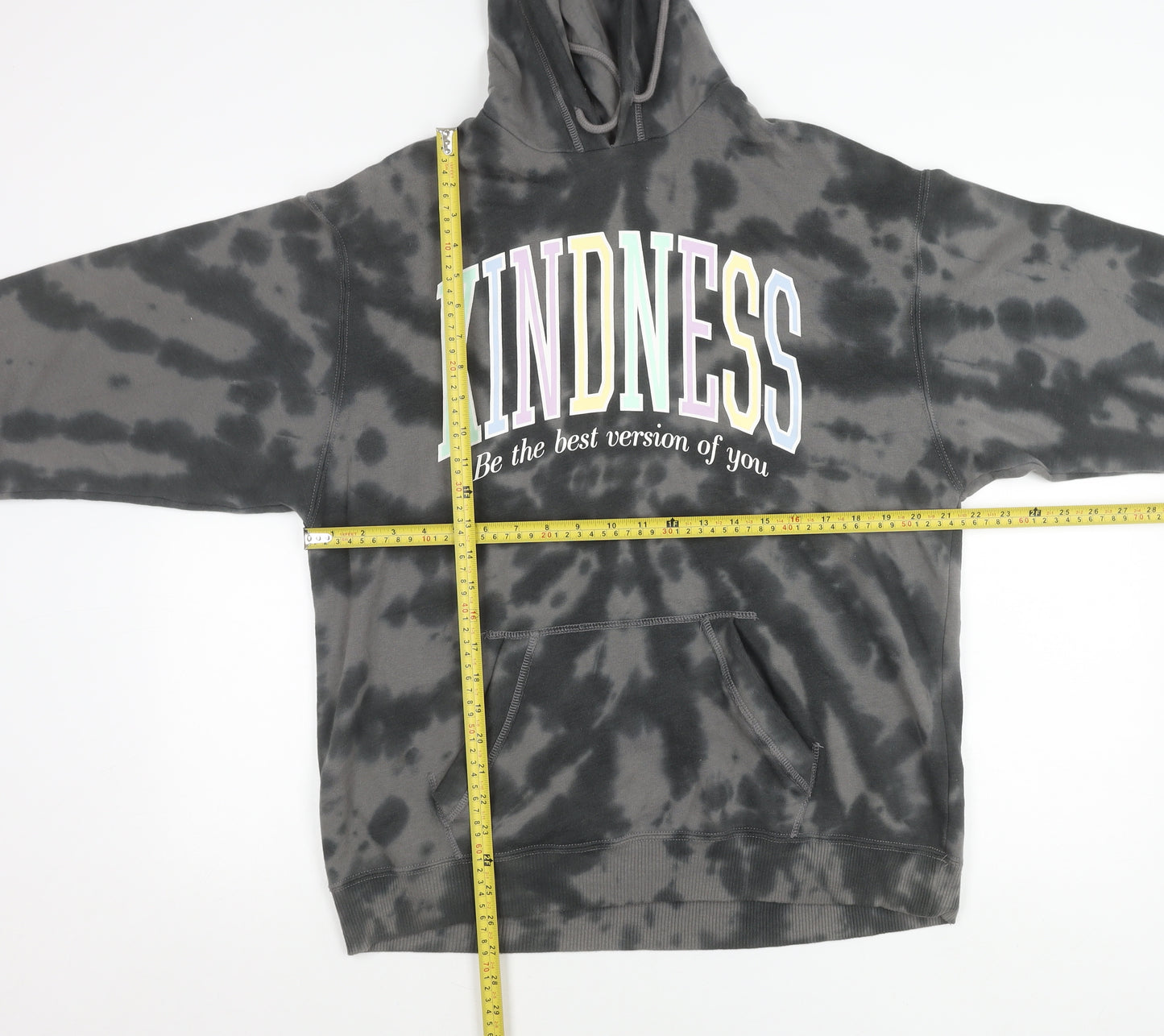 Hollister Unisex Grey Tie Dye Pullover Hoodie S Kindness Graphic