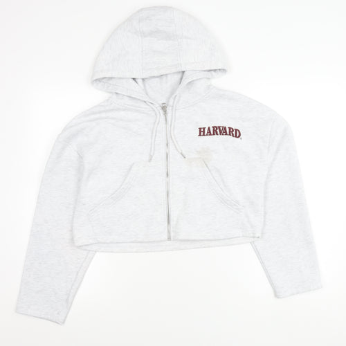 Primark Women’s Grey Cropped Harvard Hoodie Jacket Size 12
