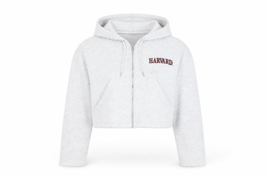 Front view of Primark Women’s Grey Cropped Harvard Hoodie Jacket, size UK 12