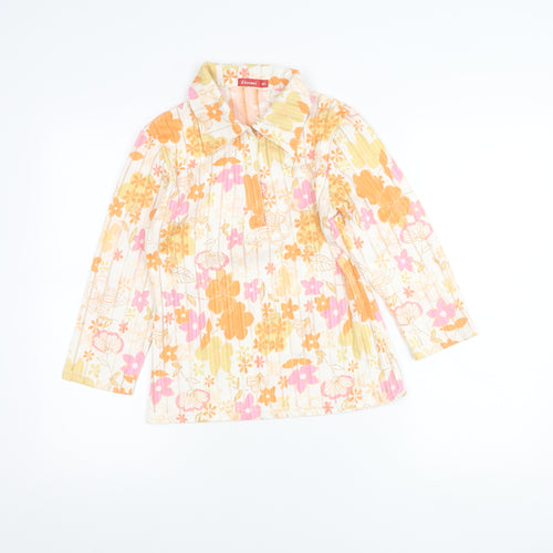 Shouwei Womens Multicoloured Floral Collared Blouse M Long Sleeve Cotton Blend