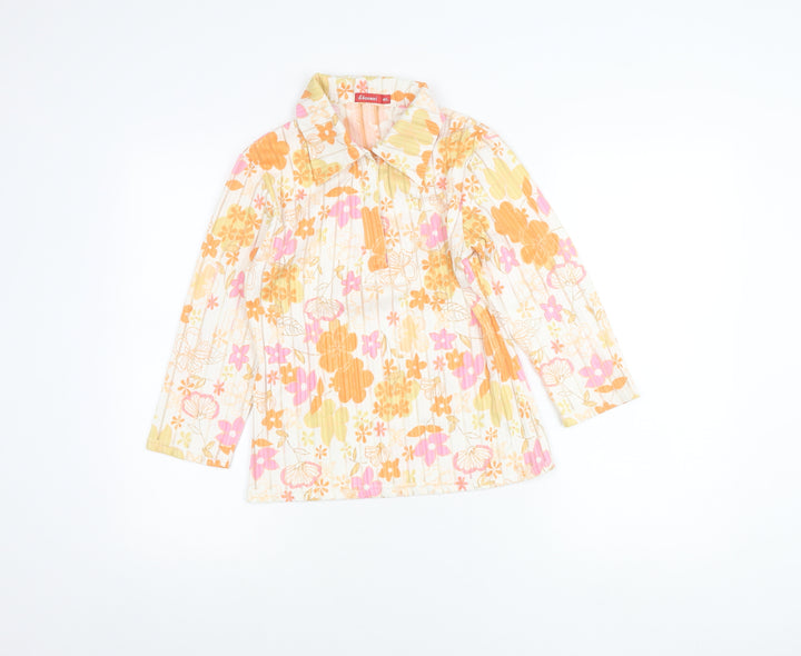 Shouwei Womens Multicoloured Floral Collared Blouse M Long Sleeve Cotton Blend