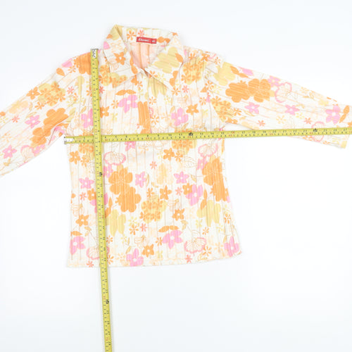 Shouwei Womens Multicoloured Floral Collared Blouse M Long Sleeve Cotton Blend