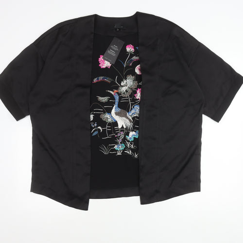New Look Womens Black Embroidered Kimono Blouse Size 8