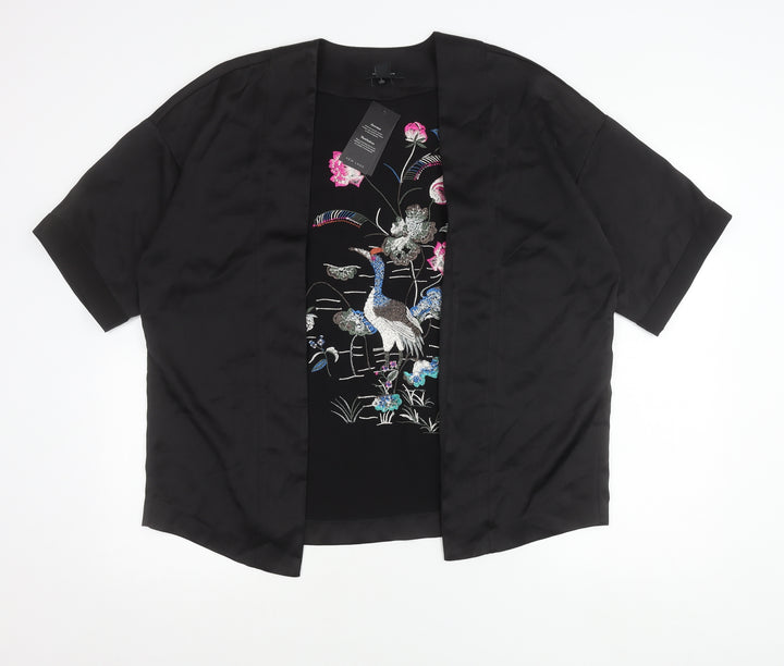 New Look Womens Black Embroidered Kimono Blouse Size 8