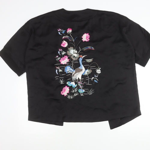 New Look Womens Black Embroidered Kimono Blouse Size 8