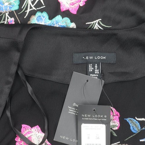 New Look Womens Black Embroidered Kimono Blouse Size 8