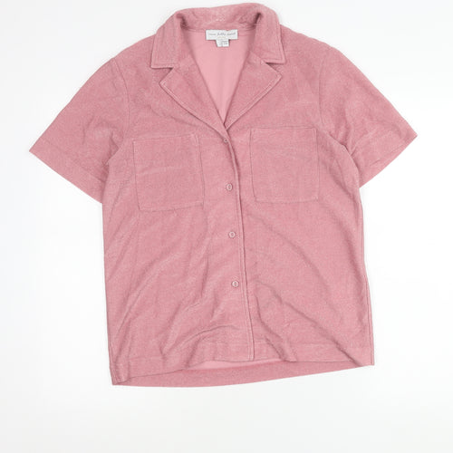 Never Fully Dressed Women’s Pink Button-Up Shirt Size S Short Sleeve