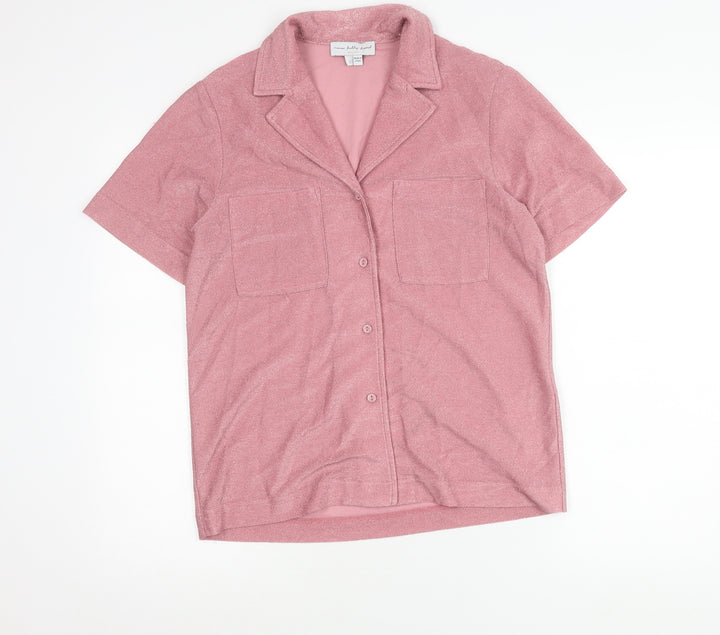 Never Fully Dressed Women’s Pink Button-Up Shirt Size S Short Sleeve