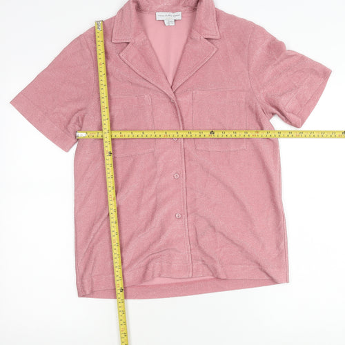 Never Fully Dressed Women’s Pink Button-Up Shirt Size S Short Sleeve