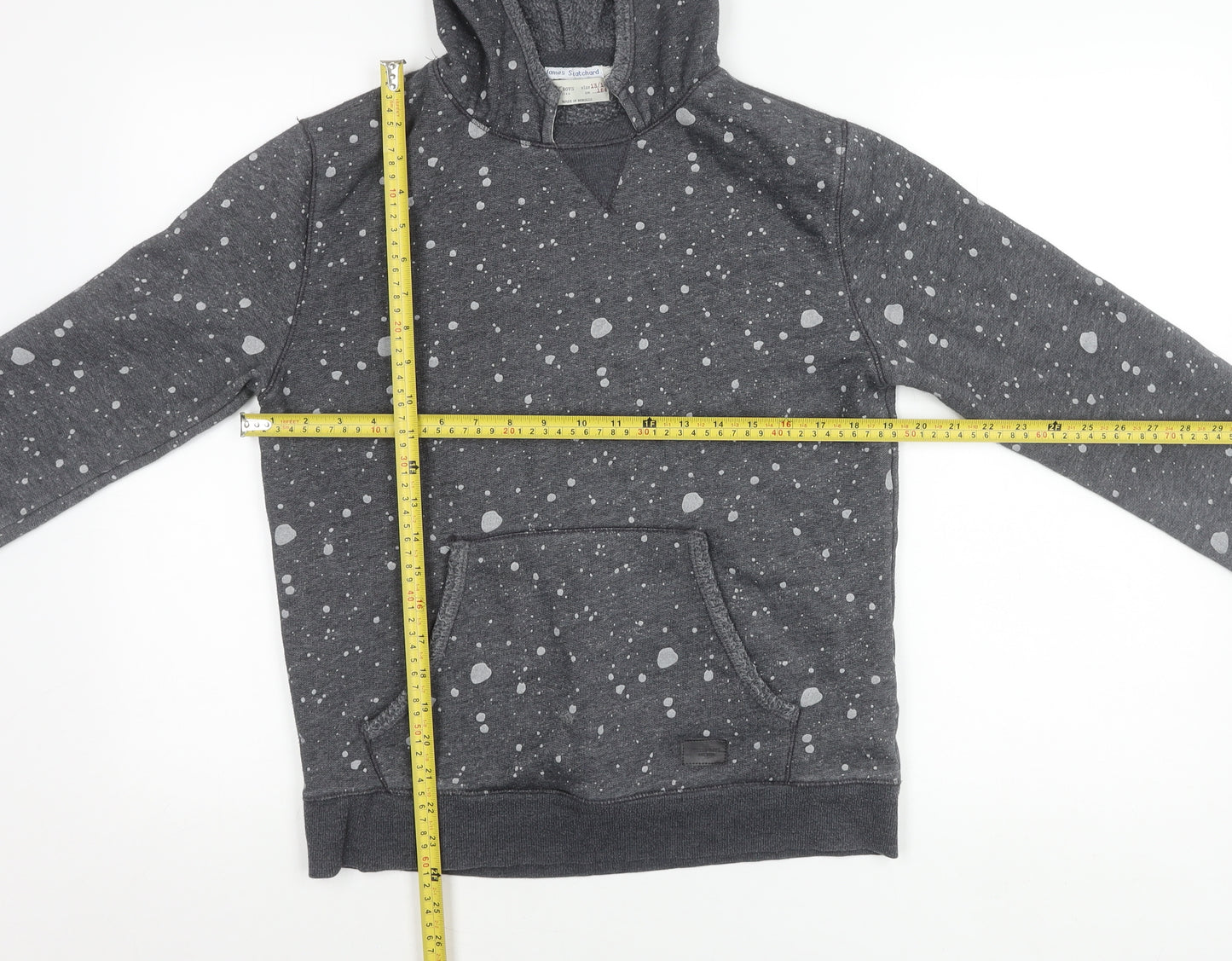 Zara Boys Grey Pullover Hoodie 13-14 Years Graphic Print Cotton Blend
