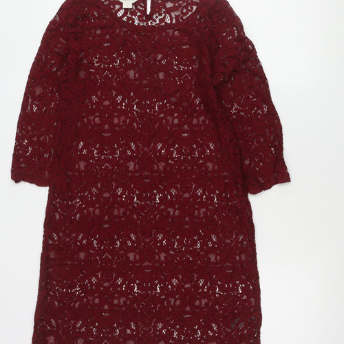 Monsoon Women’s Red Lace Shift Dress UK 8 Knee Length 3/4 Sleeve