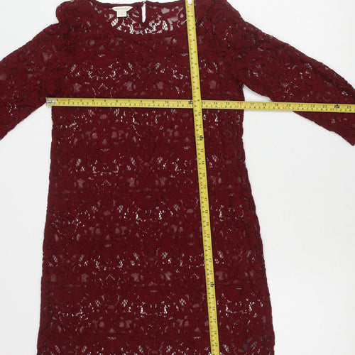 Monsoon Women’s Red Lace Shift Dress UK 8 Knee Length 3/4 Sleeve