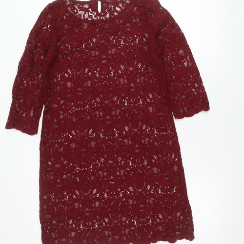 Monsoon Women’s Red Lace Shift Dress UK 8 Knee Length 3/4 Sleeve