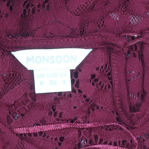 Monsoon Women’s Red Lace Shift Dress UK 8 Knee Length 3/4 Sleeve