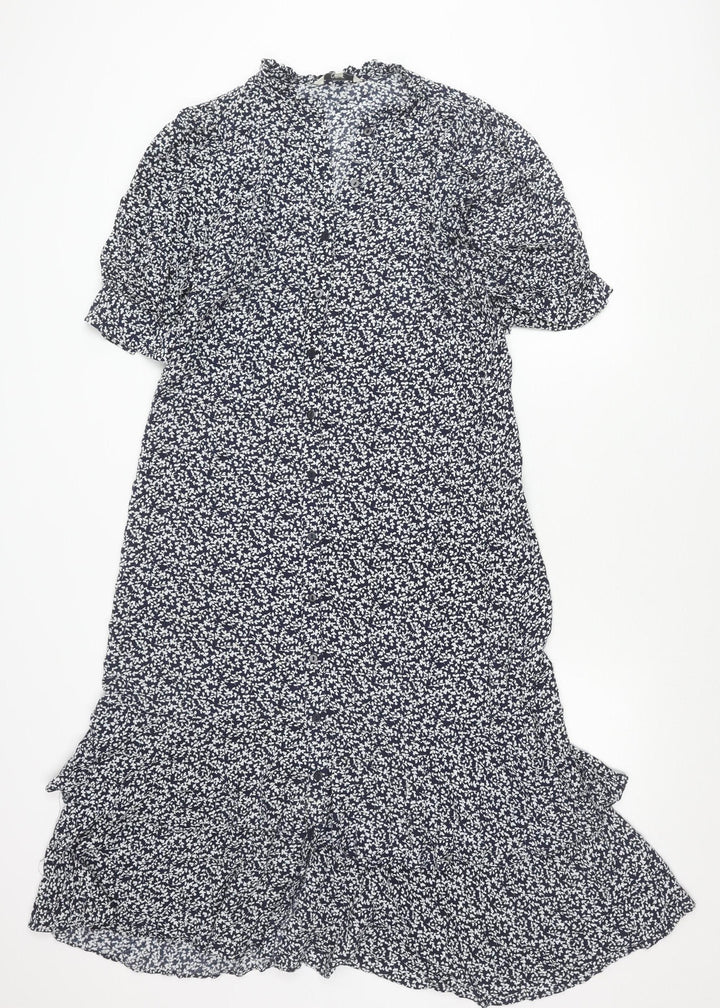 Next Women’s Blue Floral Shift Dress Size 8 Short Sleeve