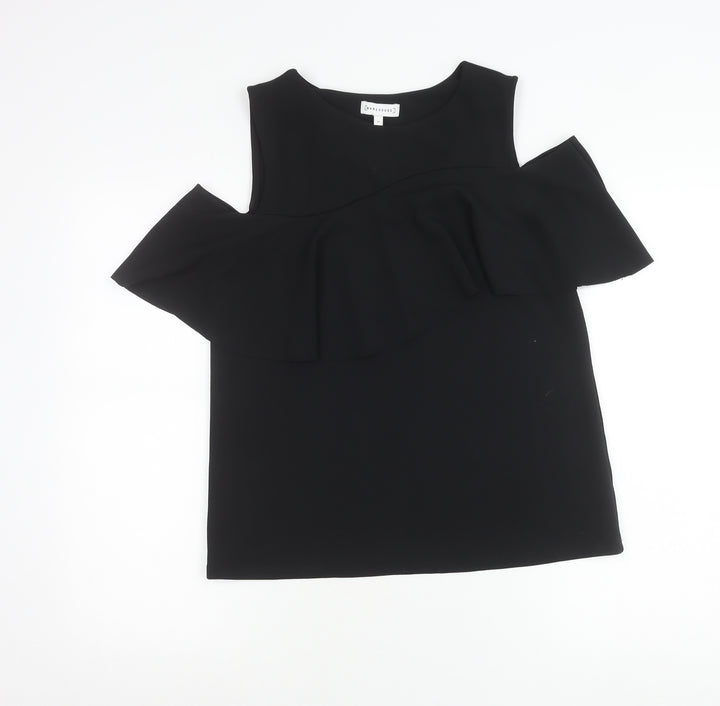 Warehouse Women Black Size 10 Cold Shoulder Ruffle Blouse