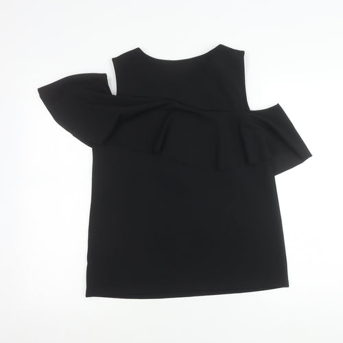 Warehouse Women Black Size 10 Cold Shoulder Ruffle Blouse