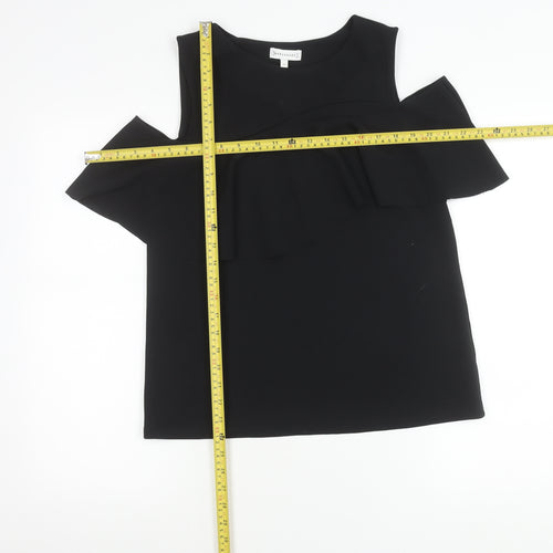 Warehouse Women Black Size 10 Cold Shoulder Ruffle Blouse