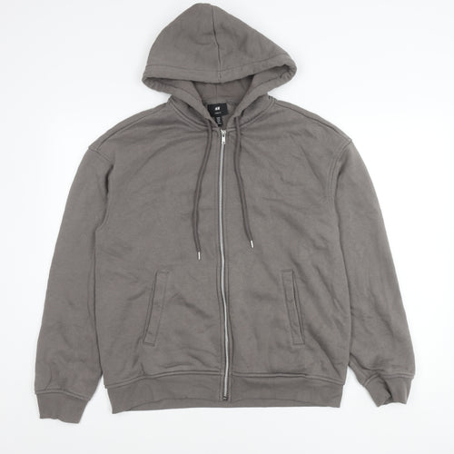 H&M Women Grey Size 12 Hooded Zip Basic Jacket with Pockets