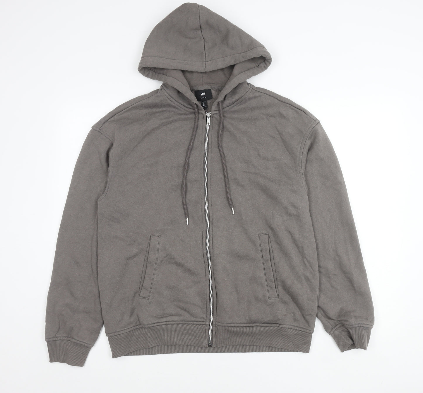 H&M Women Grey Size 12 Hooded Zip Basic Jacket with Pockets