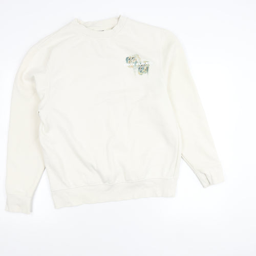 River Island Unisex White Floral Graphic Pullover Sweatshirt Size M