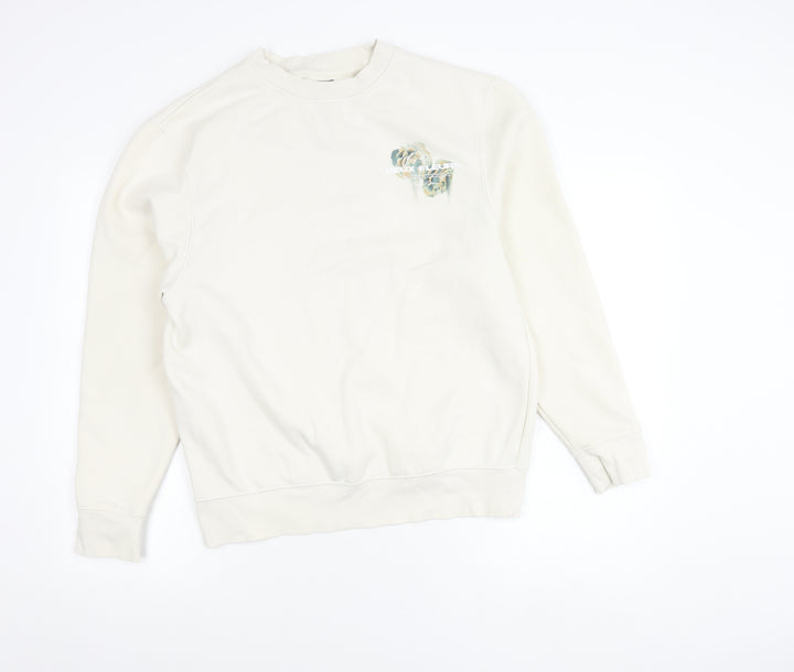 River Island Unisex White Floral Graphic Pullover Sweatshirt Size M