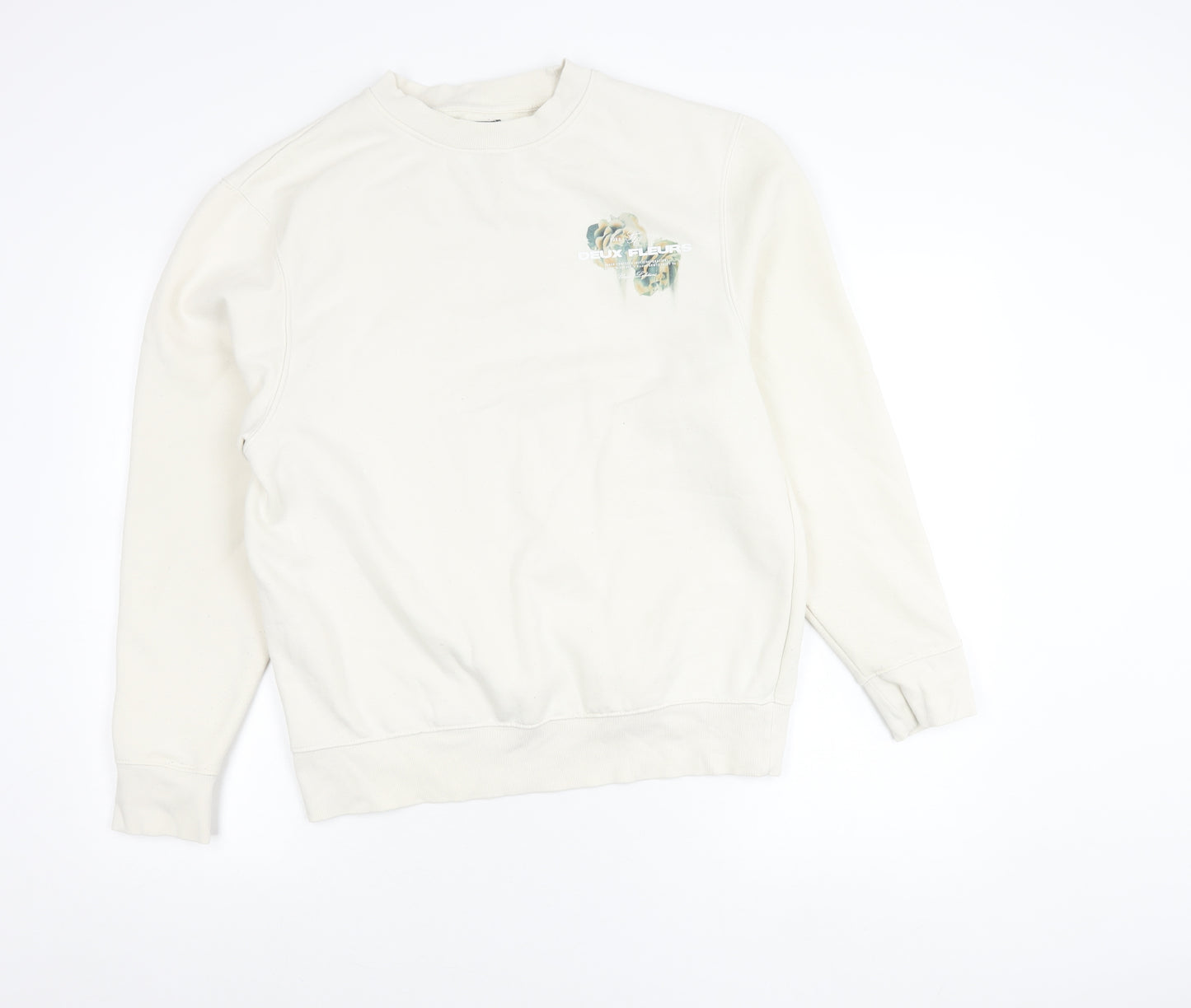 River Island Unisex White Floral Graphic Pullover Sweatshirt Size M