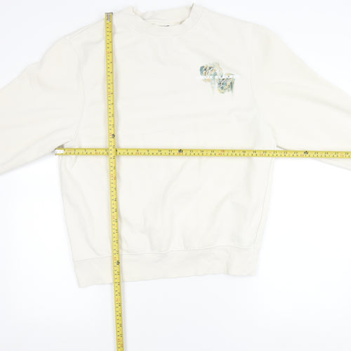River Island Unisex White Floral Graphic Pullover Sweatshirt Size M