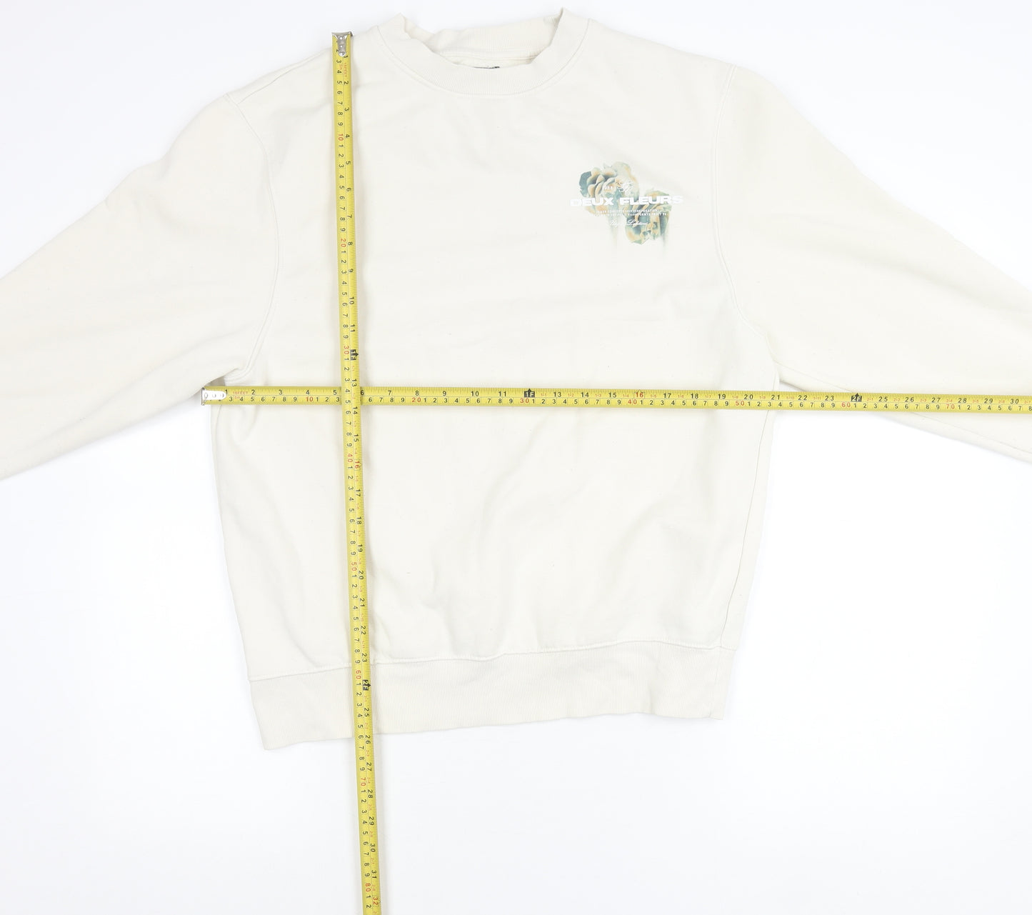 River Island Unisex White Floral Graphic Pullover Sweatshirt Size M