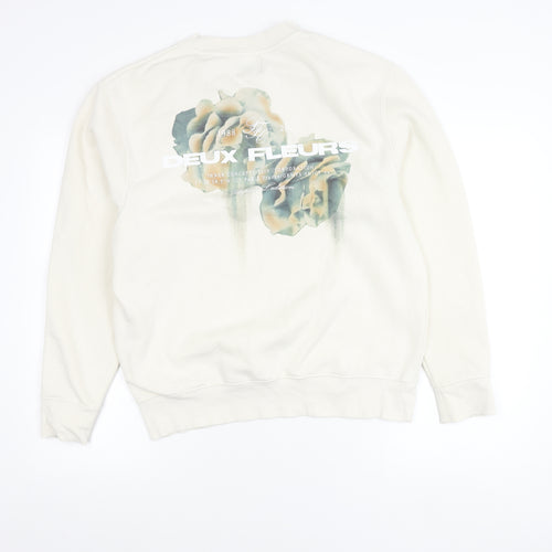 River Island Unisex White Floral Graphic Pullover Sweatshirt Size M