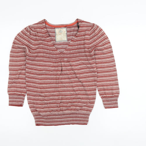 Debenhams Women’s Red Striped V-Neck Pullover Jumper Cotton Viscose Size M