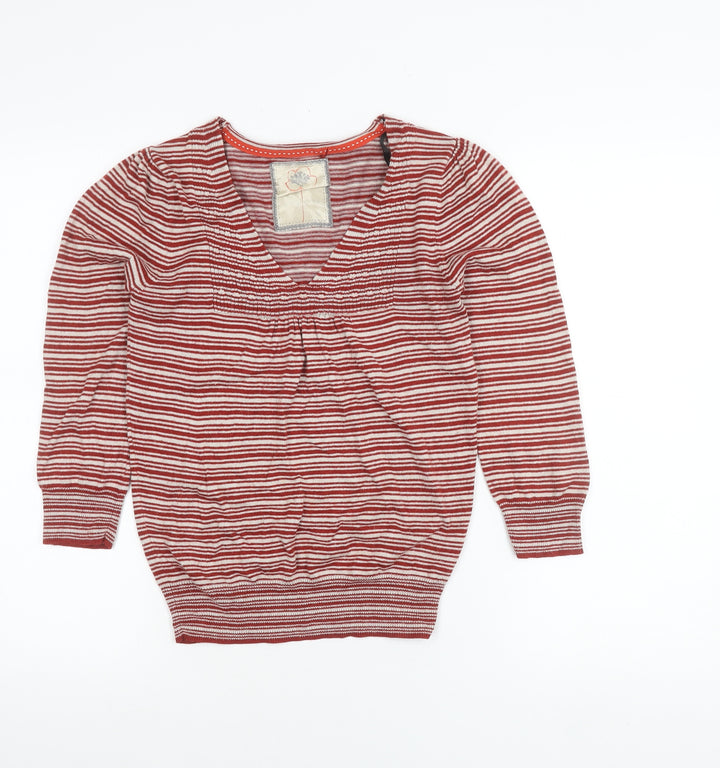 Debenhams Women’s Red Striped V-Neck Pullover Jumper Cotton Viscose Size M