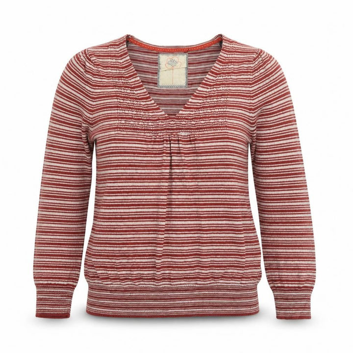 Debenhams Women’s Red Striped V-Neck Pullover Jumper Cotton Viscose Size M