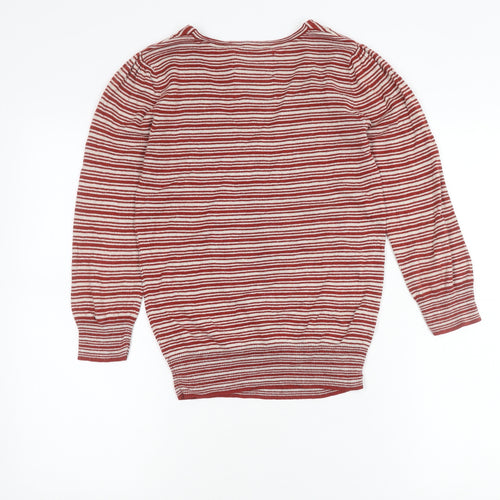Debenhams Women’s Red Striped V-Neck Pullover Jumper Cotton Viscose Size M
