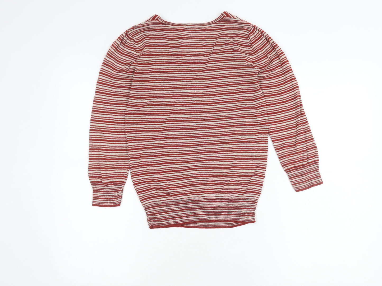 Debenhams Women’s Red Striped V-Neck Pullover Jumper Cotton Viscose Size M