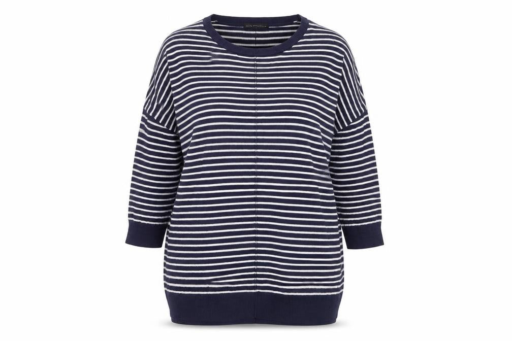 Front view of Marks & Spencer Women’s Blue Striped Tunic Top, size UK 12