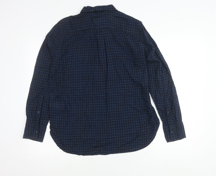 J.Crew Women’s Blue Check Button-Up Shirt Size M Long Sleeve Cotton Blend