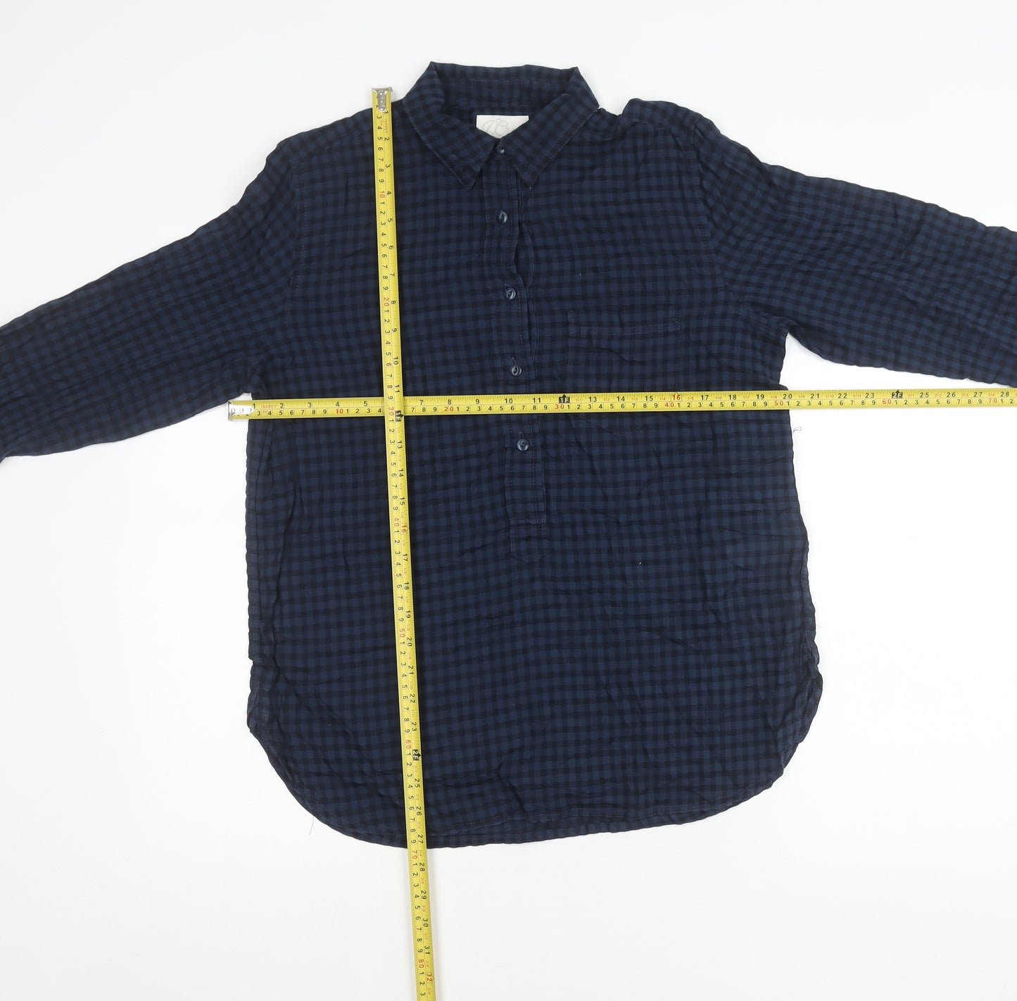 J.Crew Women’s Blue Check Button-Up Shirt Size M Long Sleeve Cotton Blend