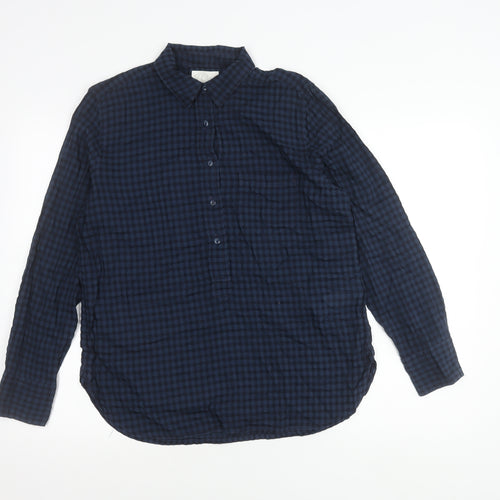 J.Crew Women’s Blue Check Button-Up Shirt Size M Long Sleeve Cotton Blend