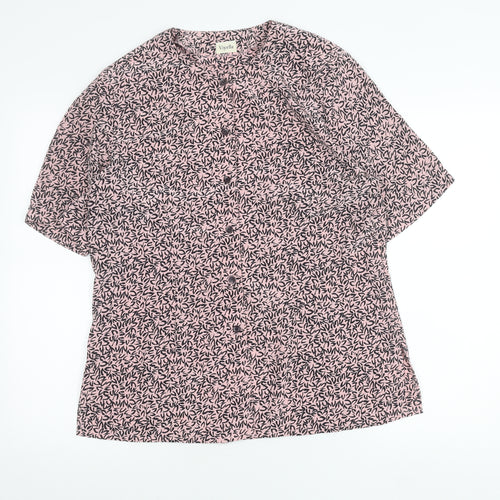 Viyella Women’s Pink Floral Button Blouse UK 12 Short Sleeve