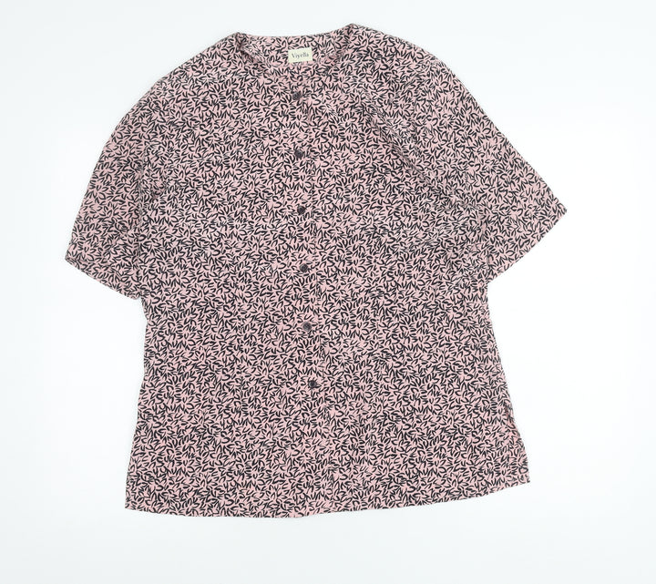 Viyella Women’s Pink Floral Button Blouse UK 12 Short Sleeve
