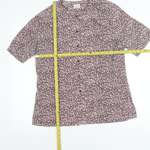 Viyella Women’s Pink Floral Button Blouse UK 12 Short Sleeve